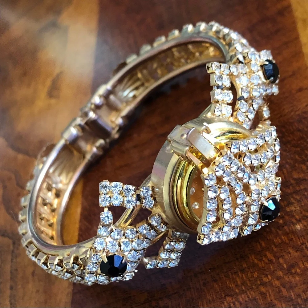 Repurposed handmade bling watch clamp bracelet recycled salvaged reuse